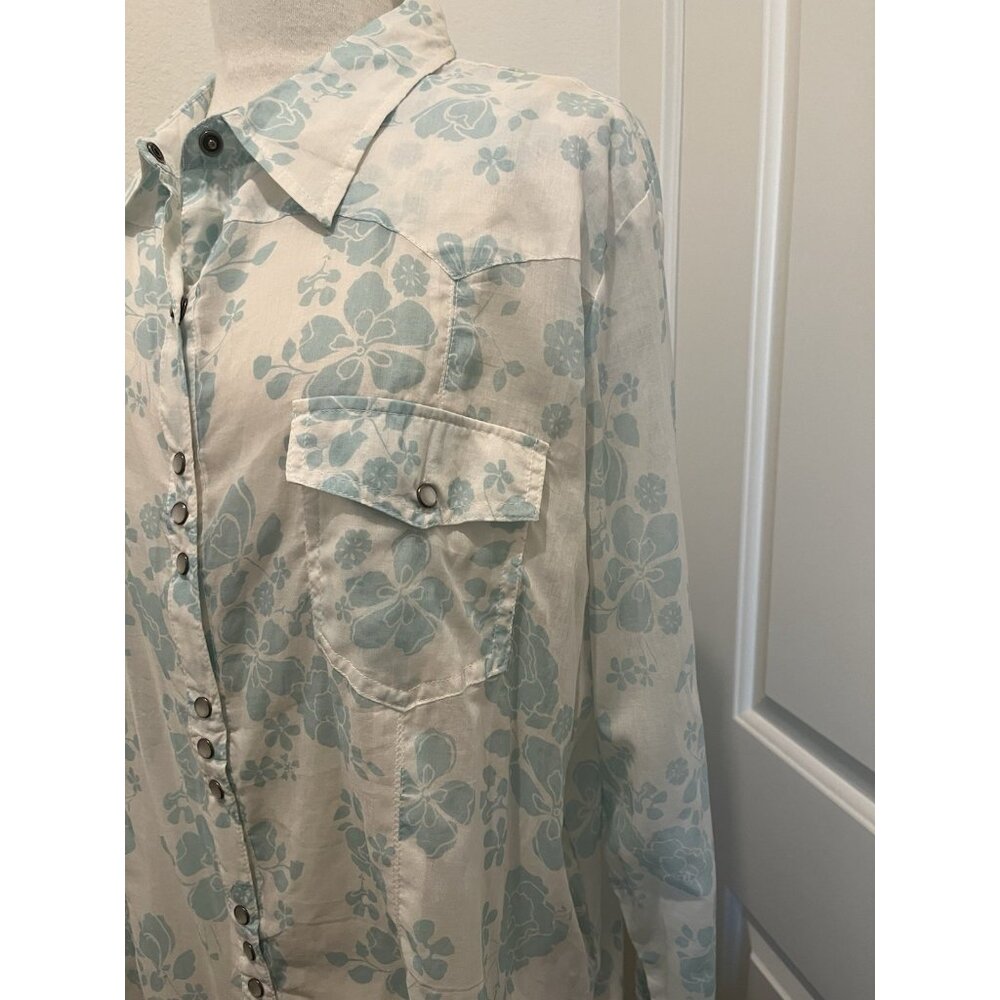 Stetson Western Shirt Womens 2X Pearl Snap Cowgirl Floral Blue White NEW Cowgirl - Picture 8 of 11